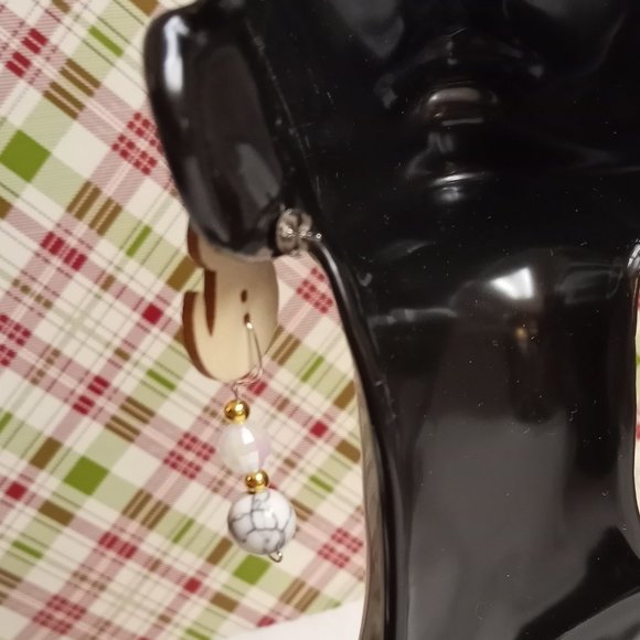 Home Made Handmade Wood & Metal Cat Black Button Earrings #42 - Picture 5 of 9